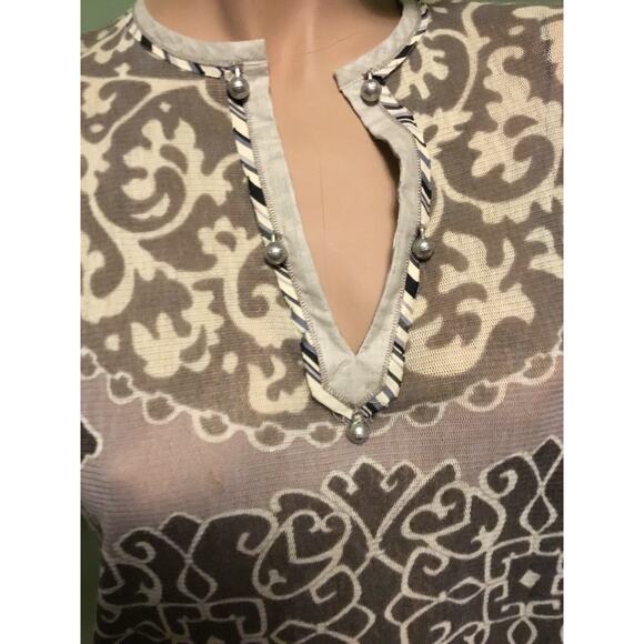 Vivienne Tam Beige/Brown Mesh 3/4 Sleeve Shift Mini Dress - Picture 5 of 10